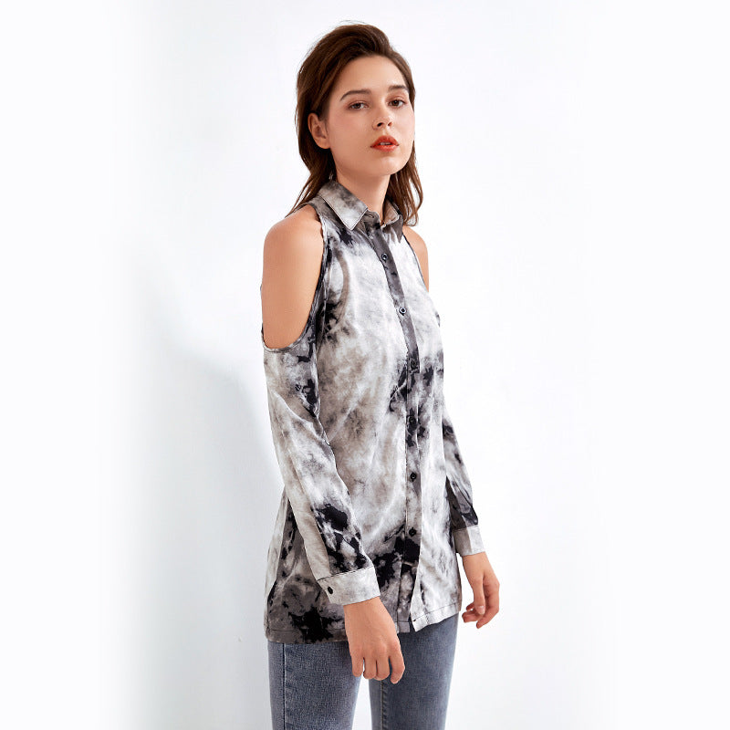 Hollowed Out Off Shoulder  Long Sleeve Shirt