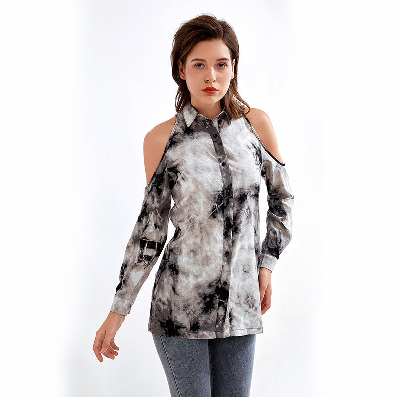 Hollowed Out Off Shoulder  Long Sleeve Shirt