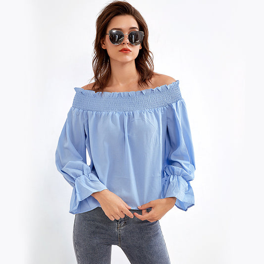 Leisure Pullover Straight Shoulder Long Sleeve Shirt