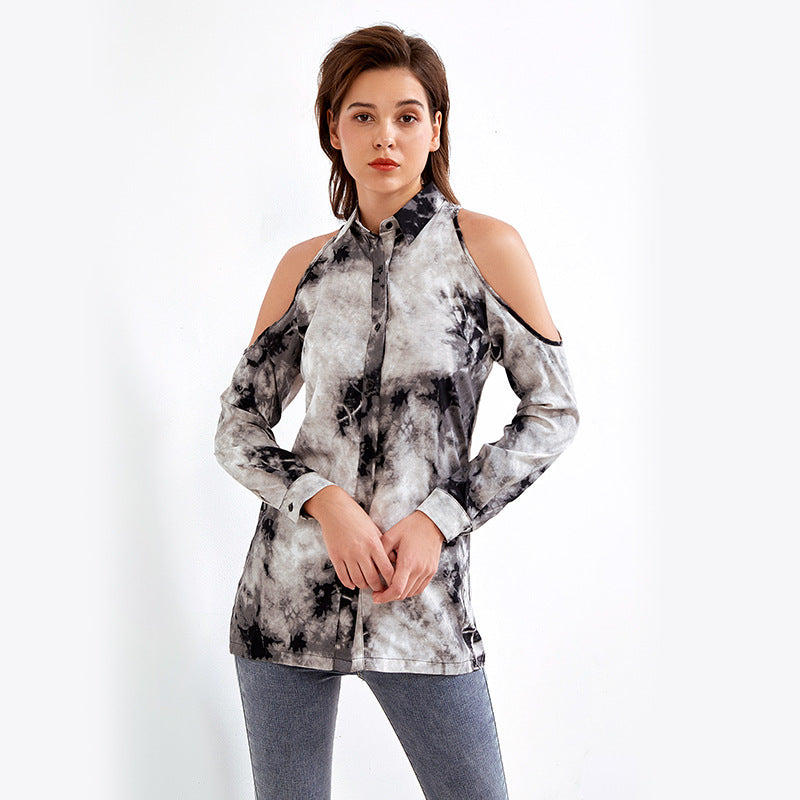 Hollowed Out Off Shoulder  Long Sleeve Shirt