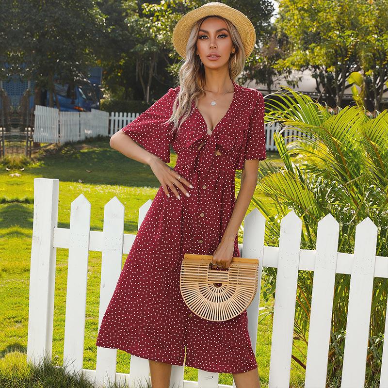 Casual V Neck Hollow Out Long Sleeve Dress