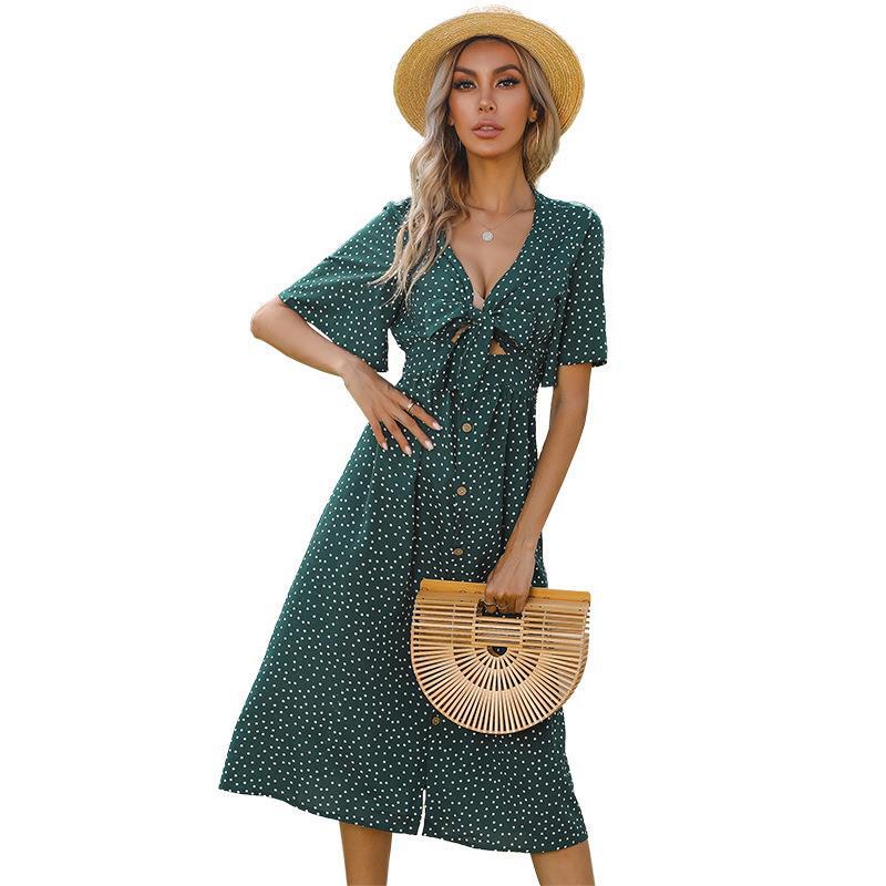 Casual V Neck Hollow Out Long Sleeve Dress