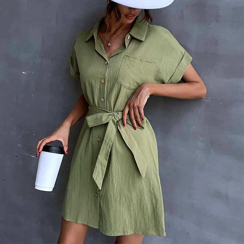 Green Pleated Dress With Belt