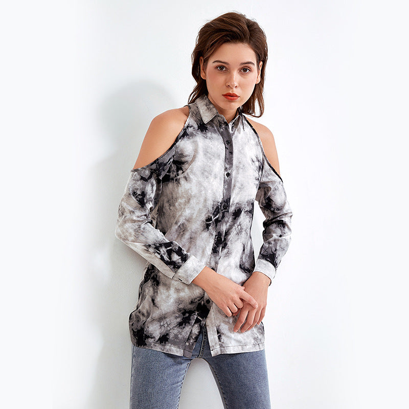 Hollowed Out Off Shoulder  Long Sleeve Shirt